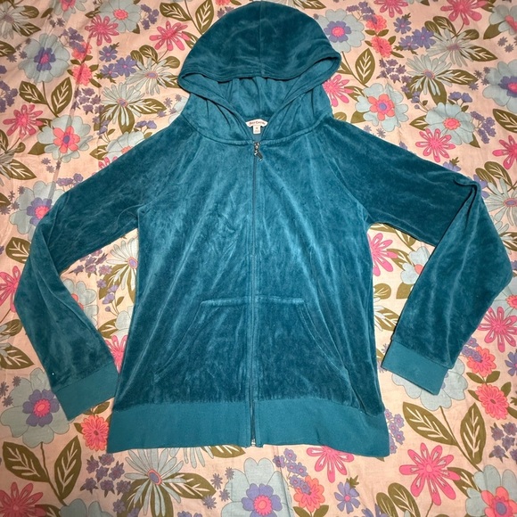 Juicy Couture Teal Velour Hoodie Jacket - Picture 1 of 5